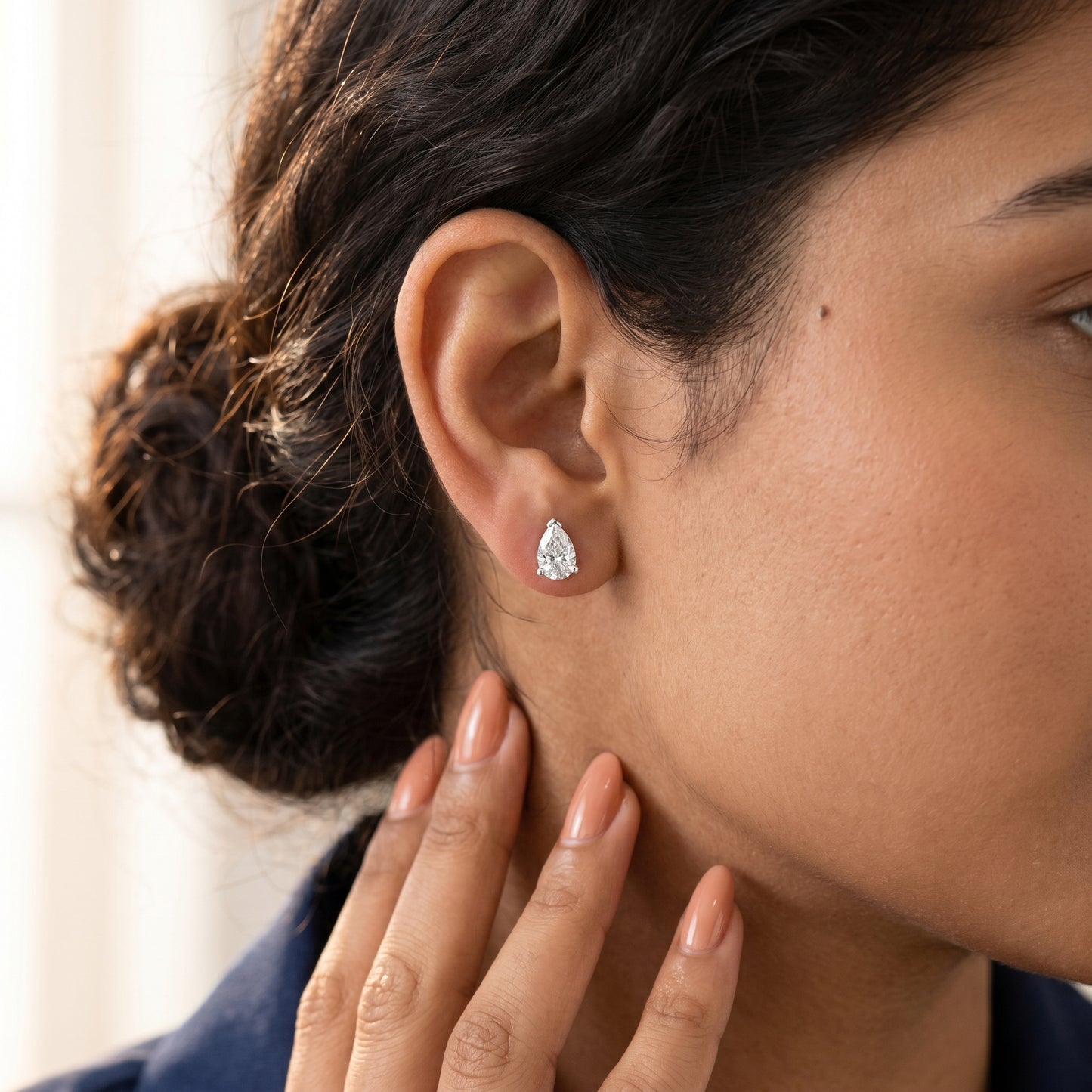Pear Cut Lab Grown Diamond Stud Earrings in Silver
