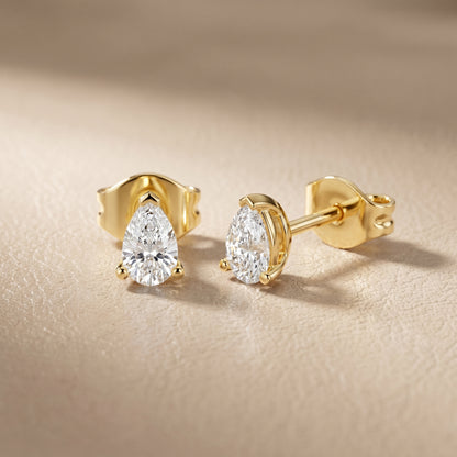 Pear Cut Lab Grown Diamond Stud Earrings in Yellow Gold