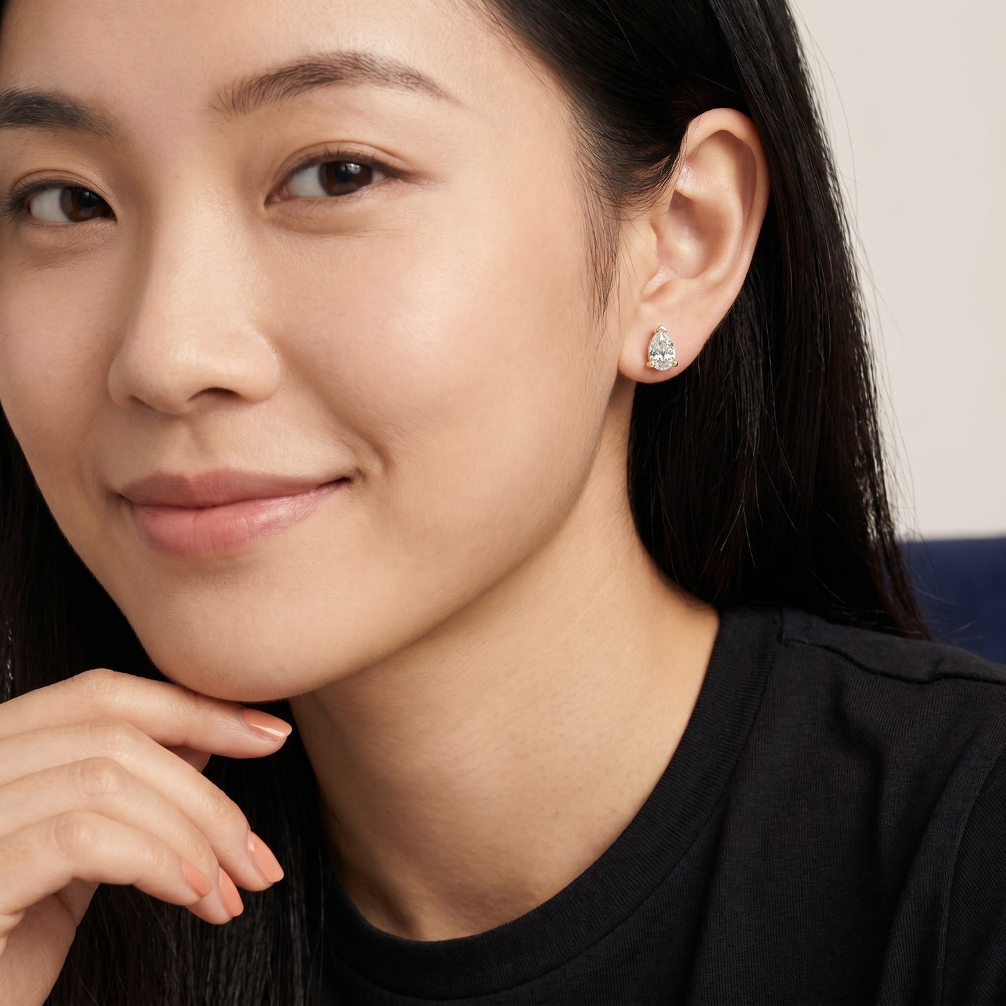 Pear Cut Lab Grown Diamond Stud Earrings in Yellow Gold