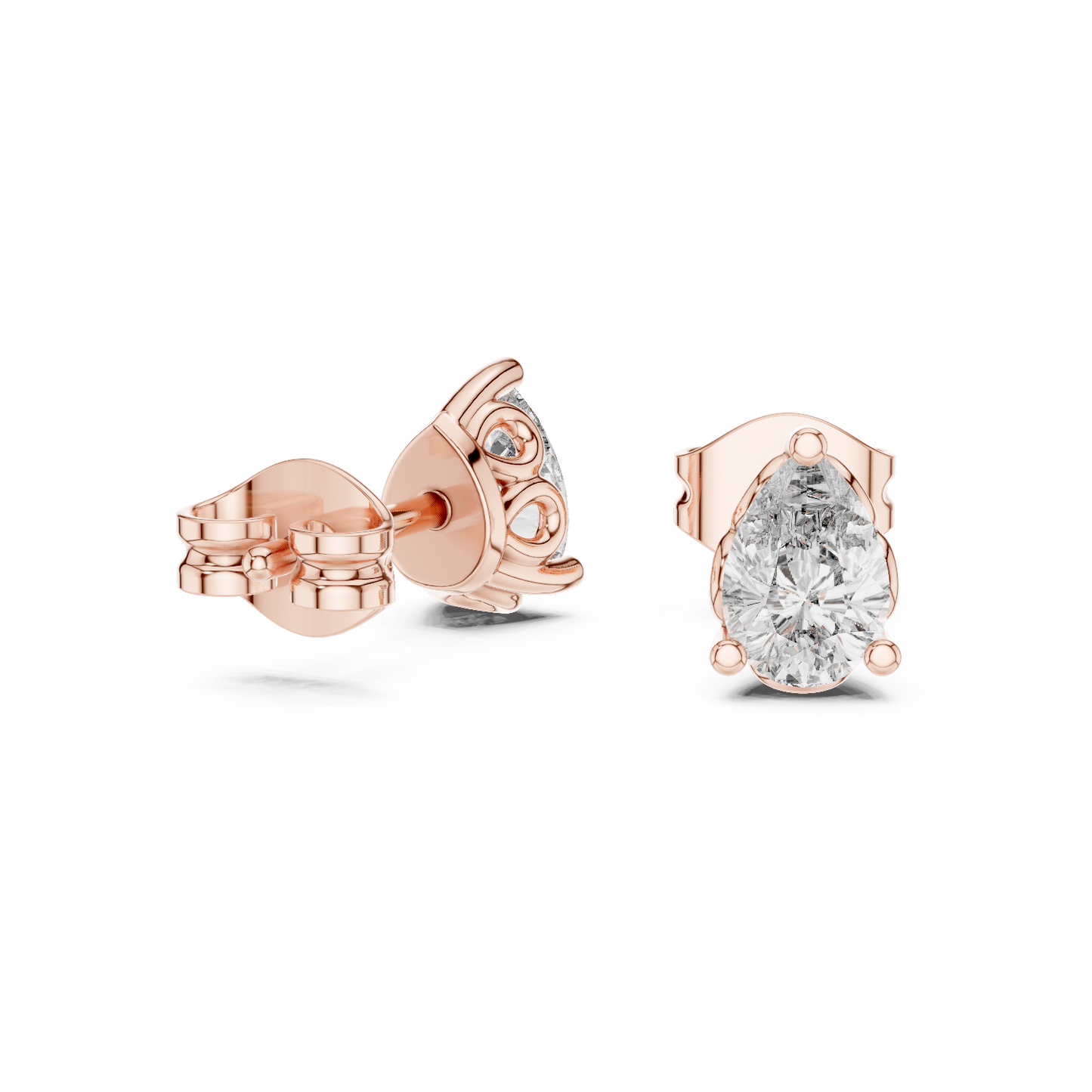 Pear Cut Lab Grown Diamond Stud Earrings in Rose Gold