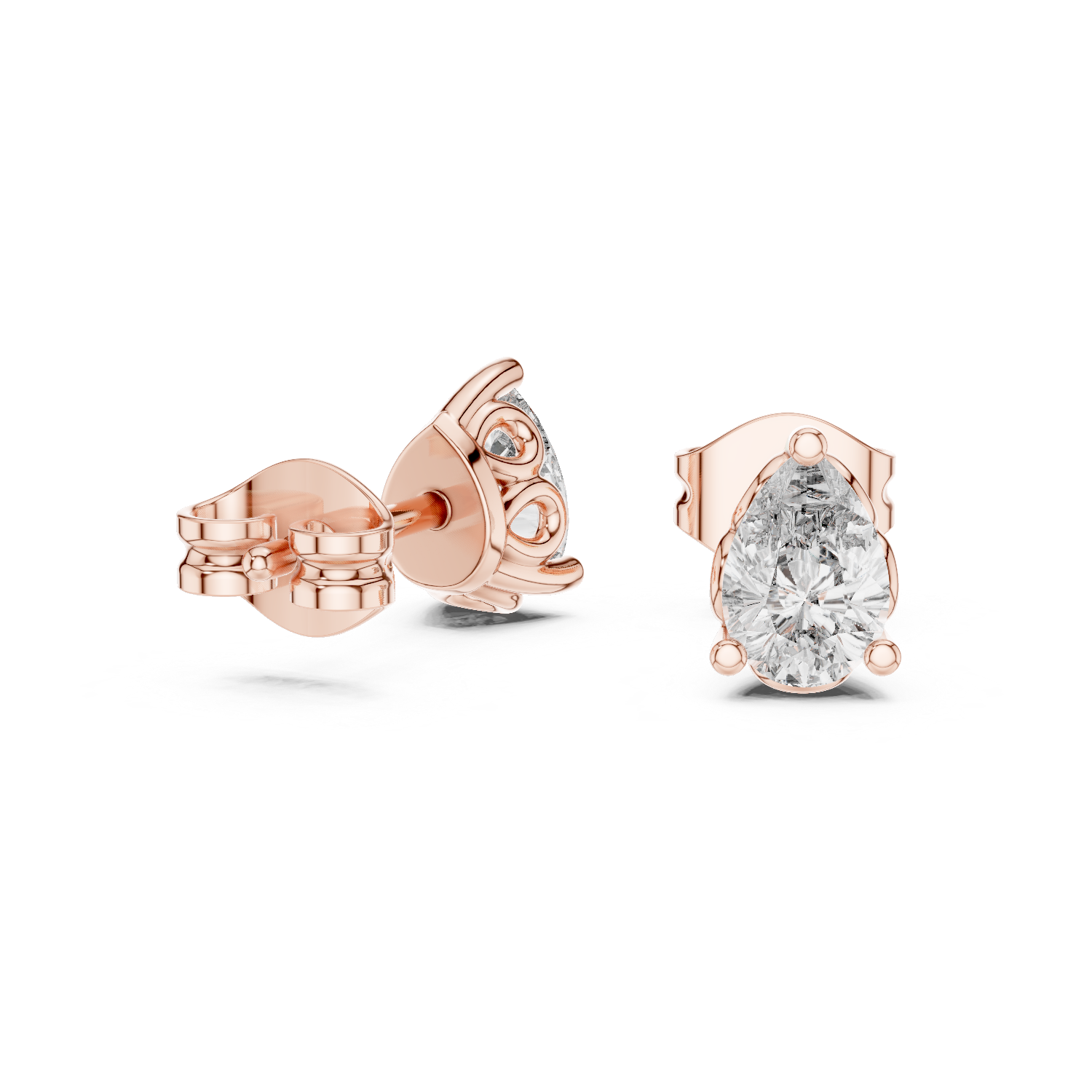 Pear Cut Lab Grown Diamond Stud Earrings in Rose Gold