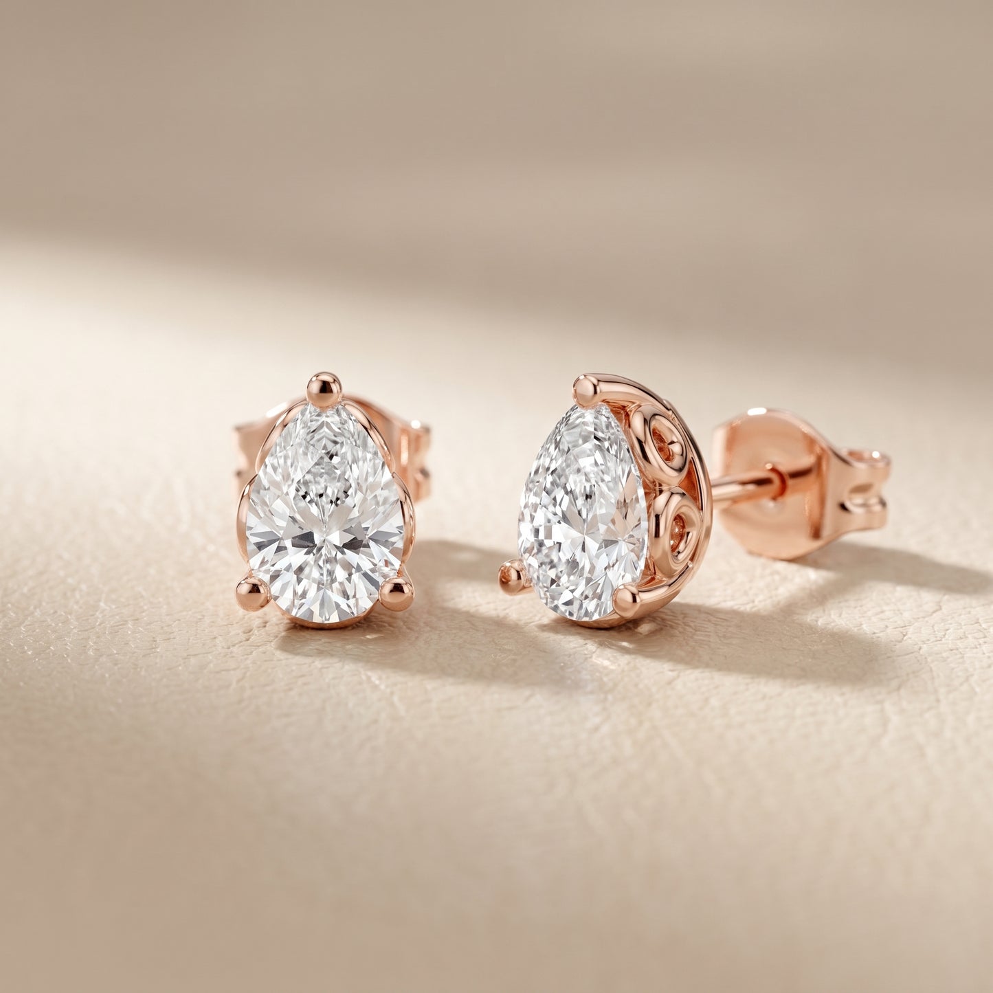 Pear Cut Lab Grown Diamond Stud Earrings in Rose Gold