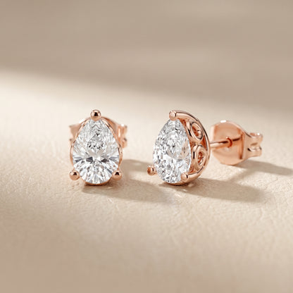 Pear Cut Lab Grown Diamond Stud Earrings in Rose Gold