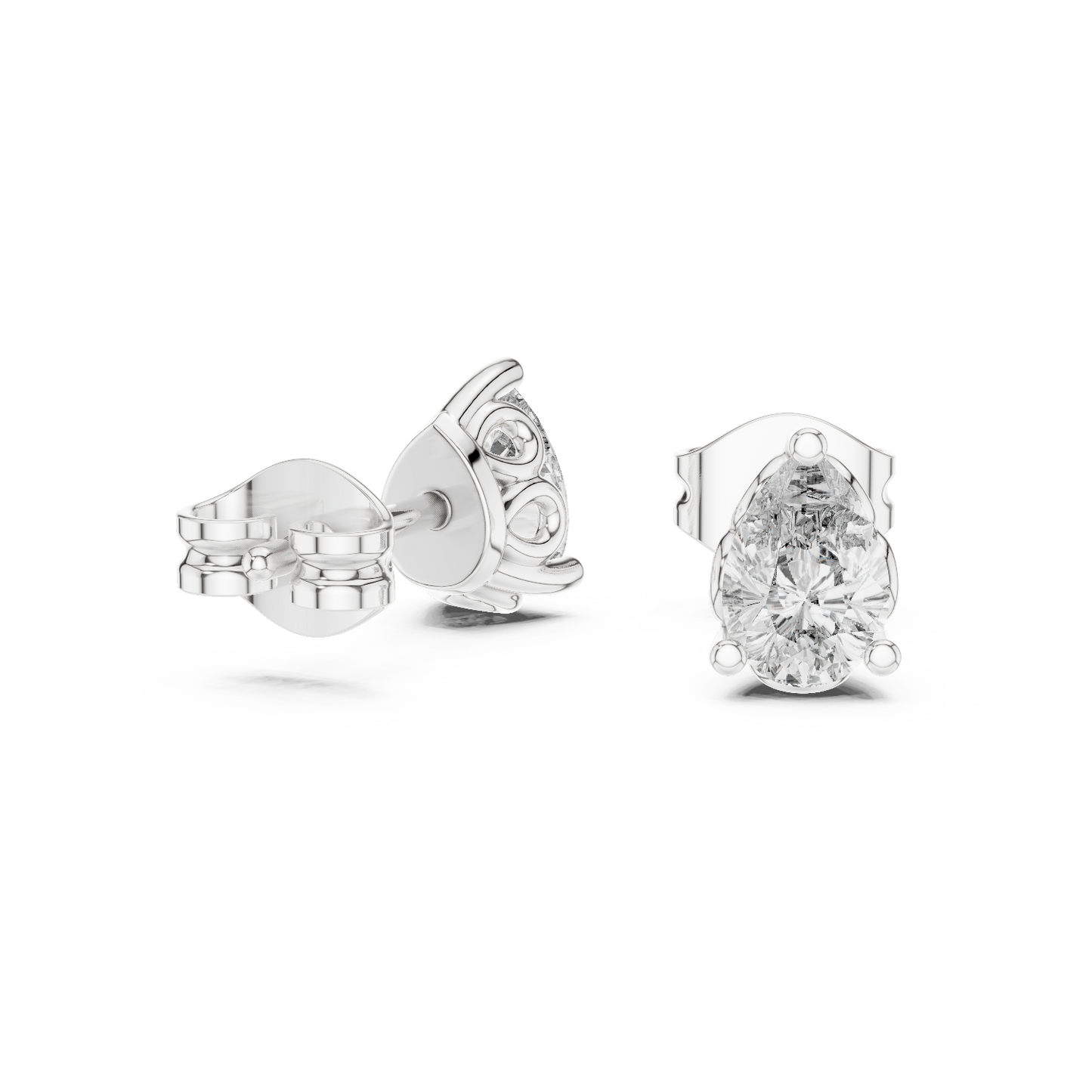 Pear Cut Lab Grown Diamond Stud Earrings in Silver