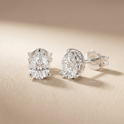 Pear Cut Lab Grown Diamond Stud Earrings in White Gold