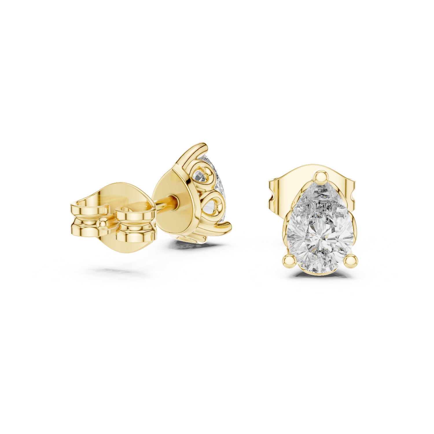 Pear Cut Lab Grown Diamond Stud Earrings in Yellow Gold