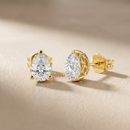 Pear Cut Lab Grown Diamond Stud Earrings in Yellow Gold