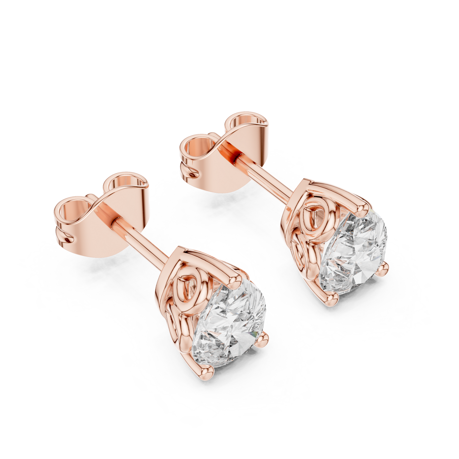 Pear Cut Lab Grown Diamond Stud Earrings in Rose Gold
