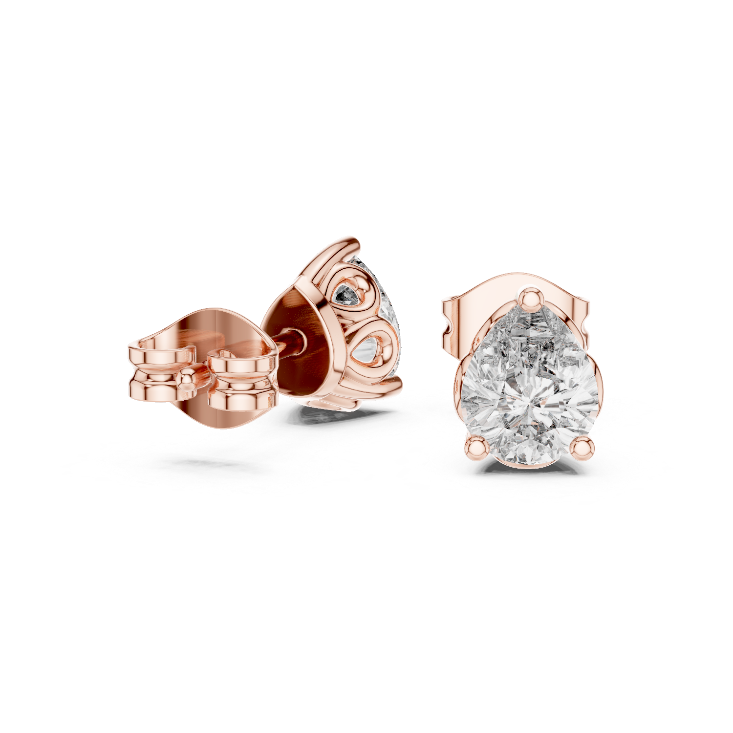 Pear Cut Lab Grown Diamond Stud Earrings in Rose Gold