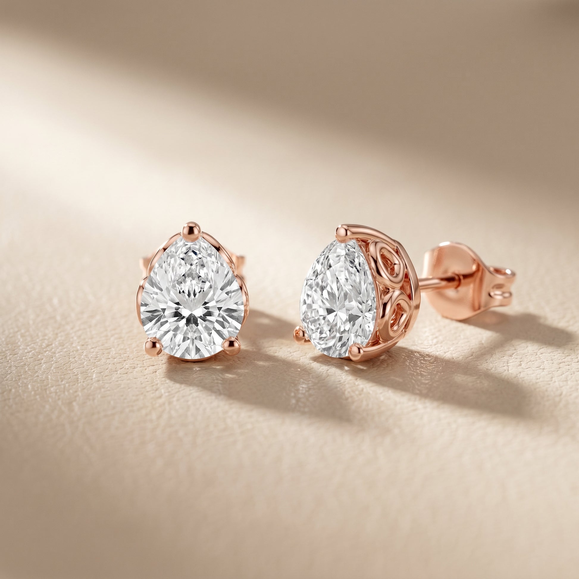 Pear Cut Lab Grown Diamond Stud Earrings in Rose Gold