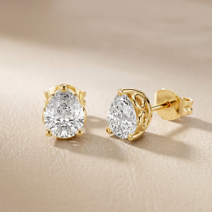 Pear Cut Lab Grown Diamond Stud Earrings in Yellow Gold