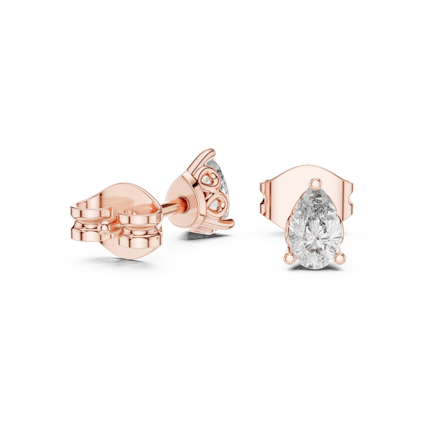 Pear Cut Lab Grown Diamond Stud Earrings in Rose Gold
