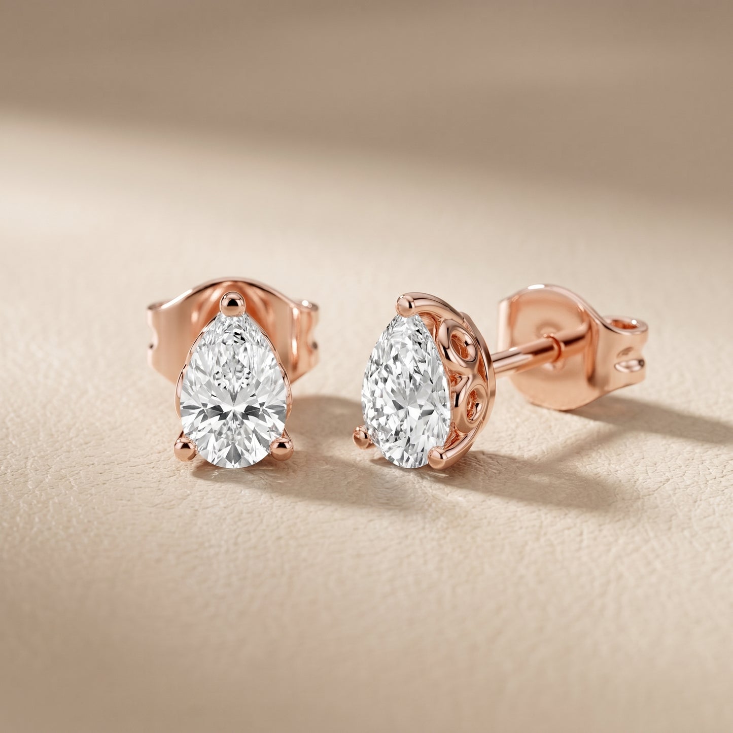 Pear Cut Lab Grown Diamond Stud Earrings in Rose Gold