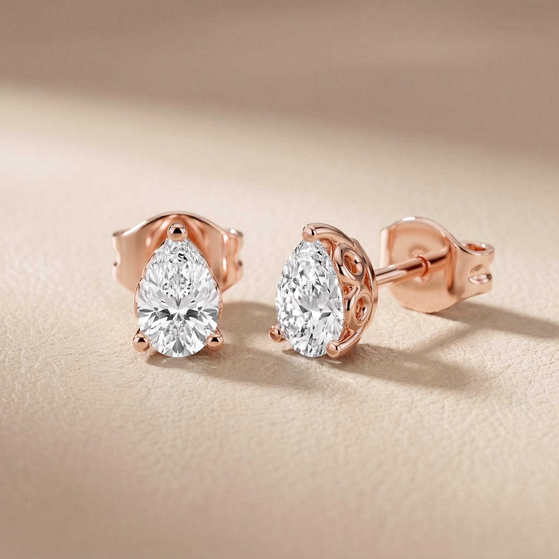 Pear Cut Lab Grown Diamond Stud Earrings in Rose Gold