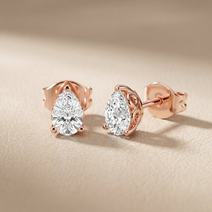 Pear Cut Lab Grown Diamond Stud Earrings in Rose Gold