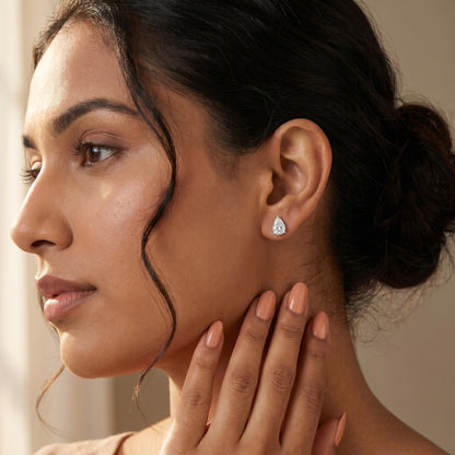 Pear Cut Lab Grown Diamond Stud Earrings in Platinum