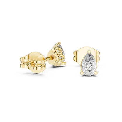 Pear Cut Lab Grown Diamond Stud Earrings in Yellow Gold