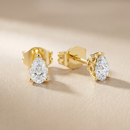 Pear Cut Lab Grown Diamond Stud Earrings in Yellow Gold
