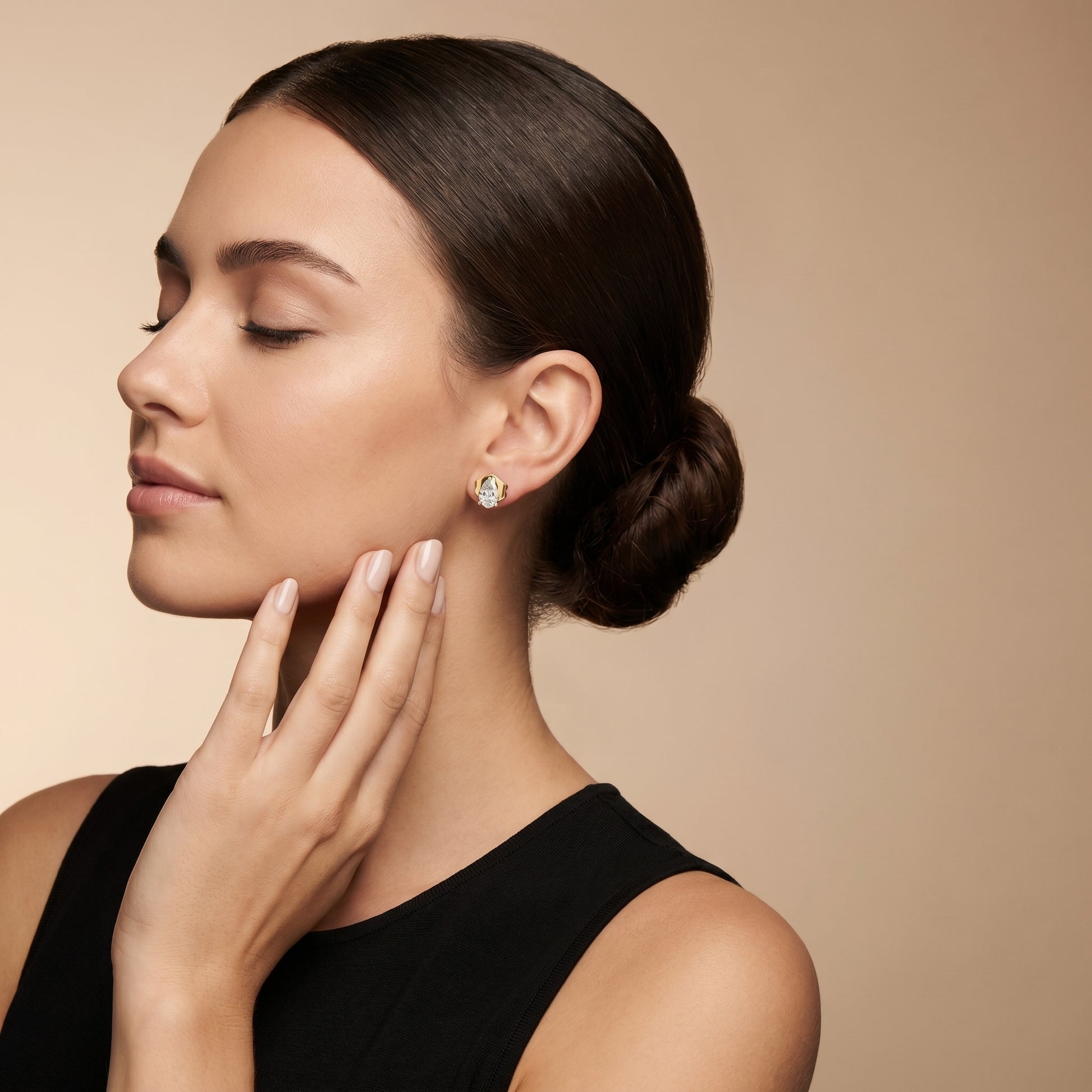 Pear Cut Lab Grown Diamond Stud Earrings in Yellow Gold