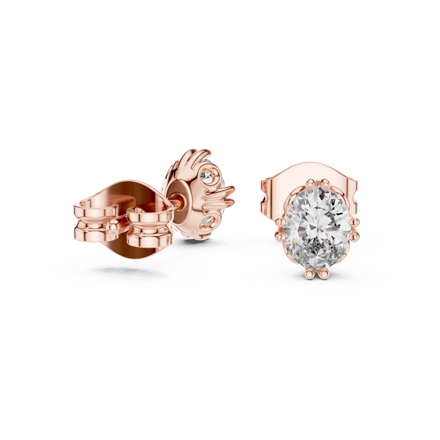 Oval Cut Lab Grown Diamond Stud Earrings in Rose Gold