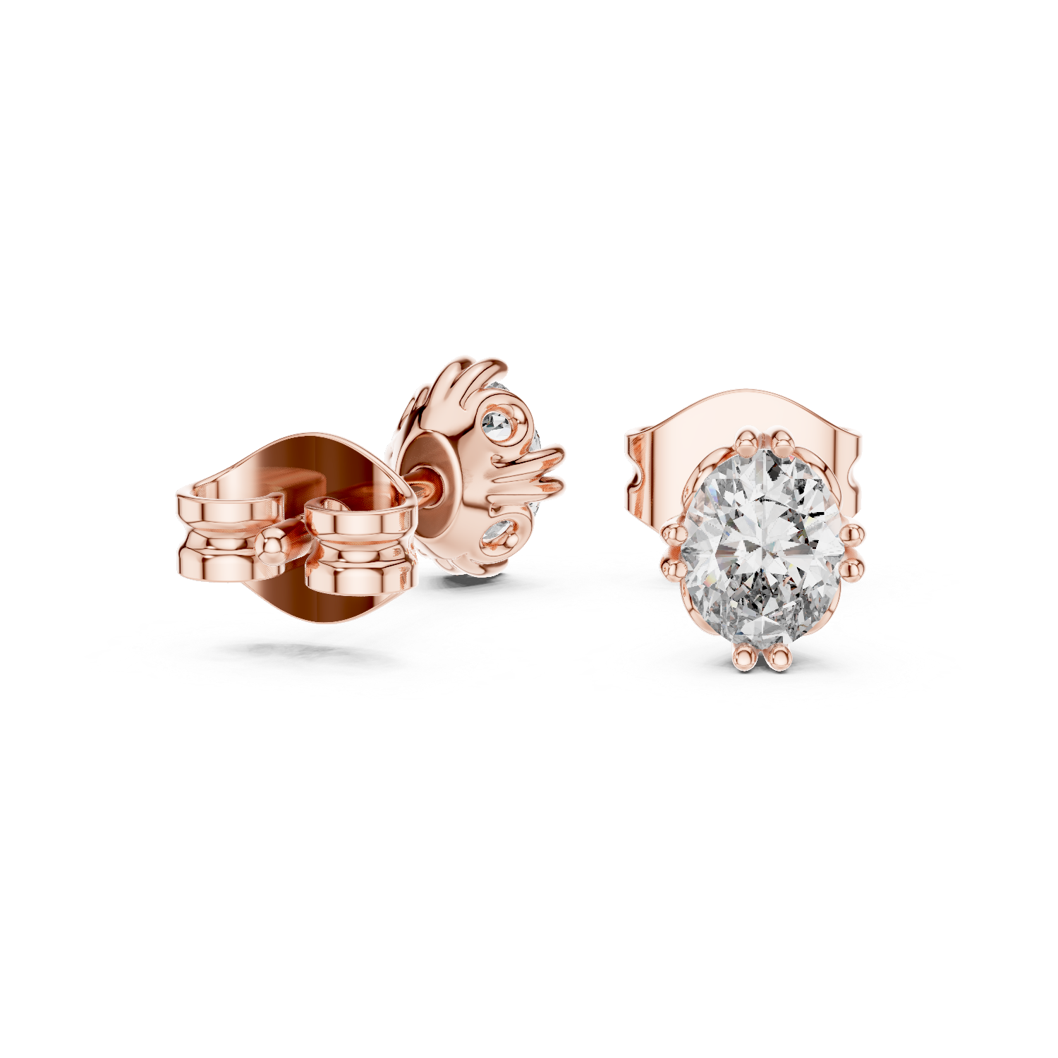 Oval Cut Lab Grown Diamond Stud Earrings in Rose Gold