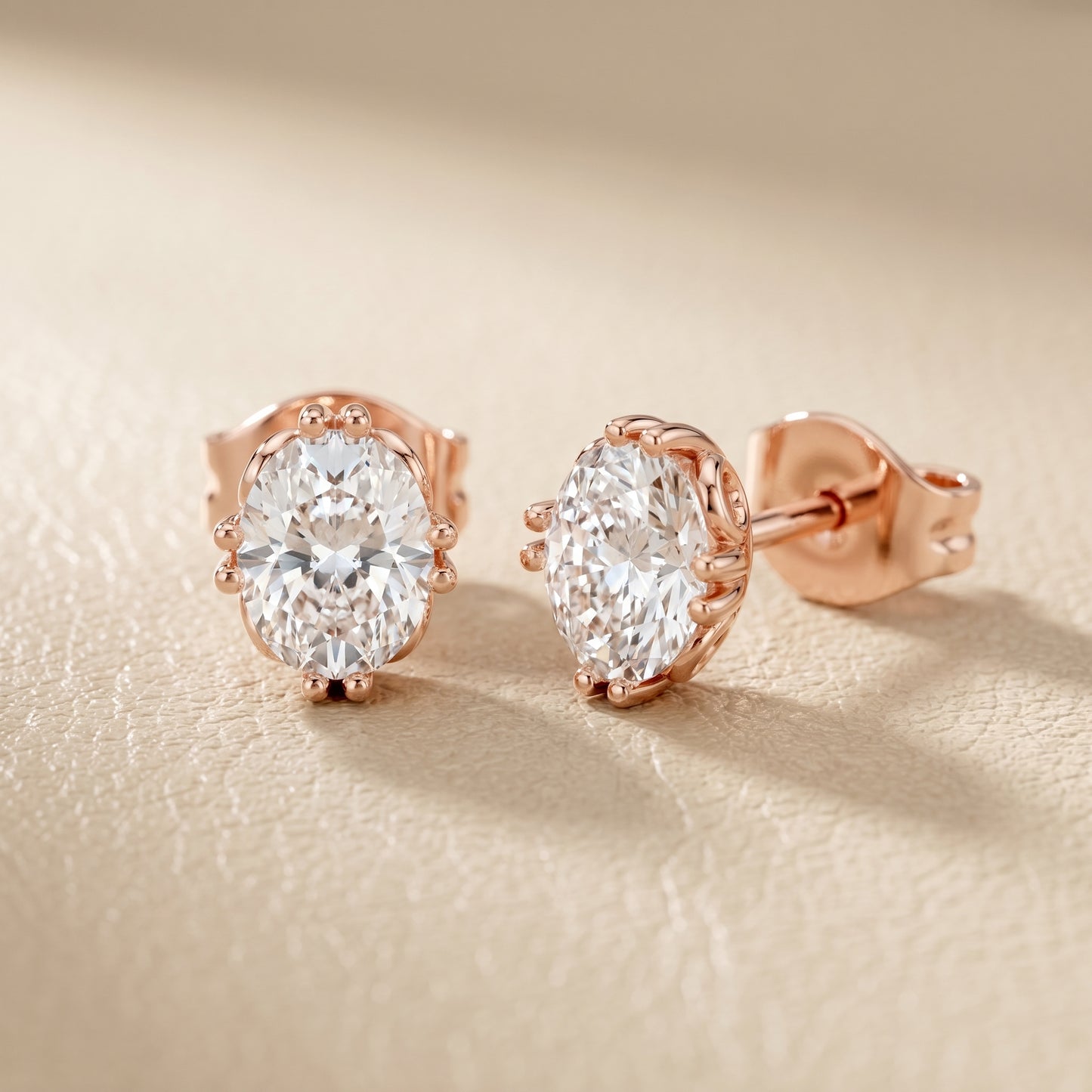 Oval Cut Lab Grown Diamond Stud Earrings in Rose Gold