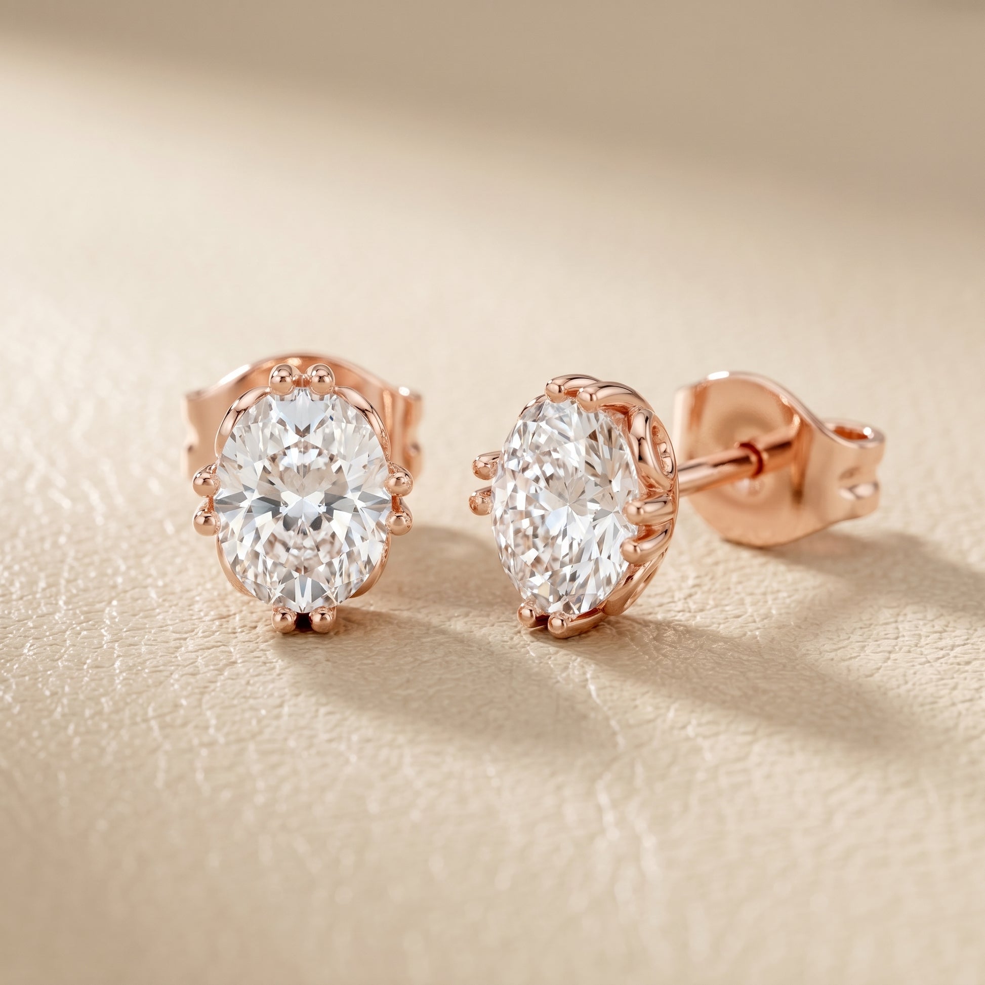Oval Cut Lab Grown Diamond Stud Earrings in Rose Gold