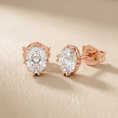 Oval Cut Lab Grown Diamond Stud Earrings in Rose Gold