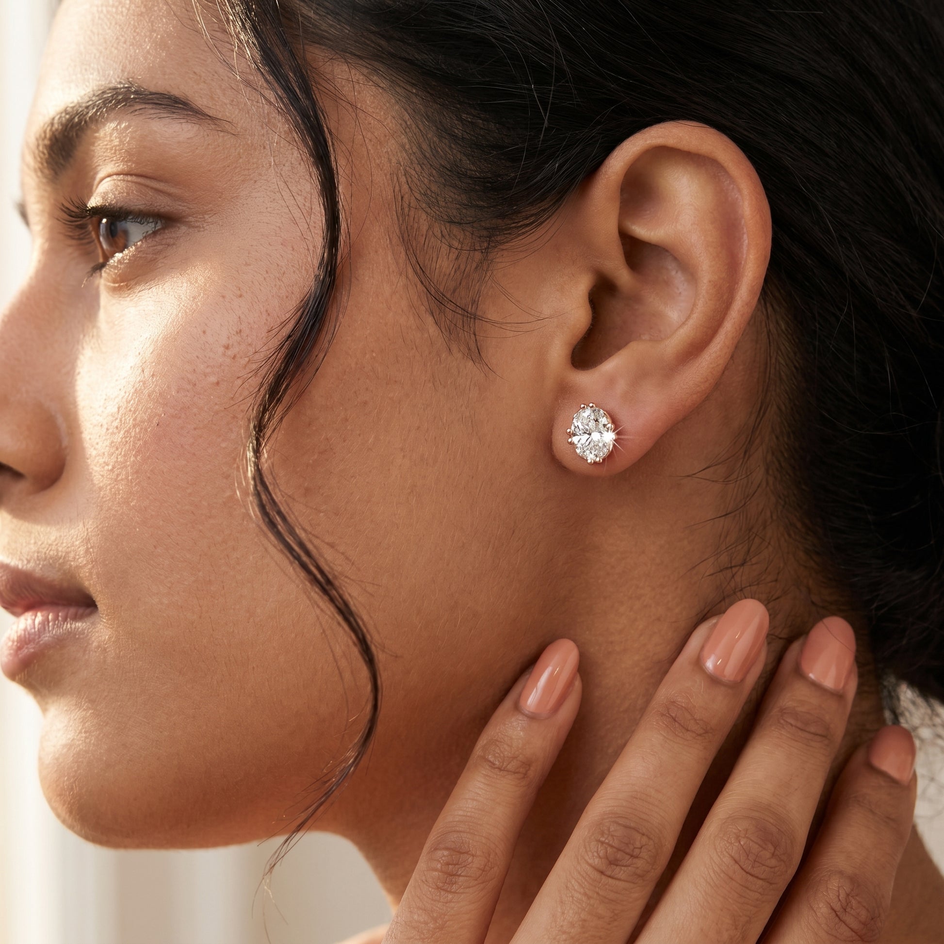 Oval Cut Lab Grown Diamond Stud Earrings in Rose Gold