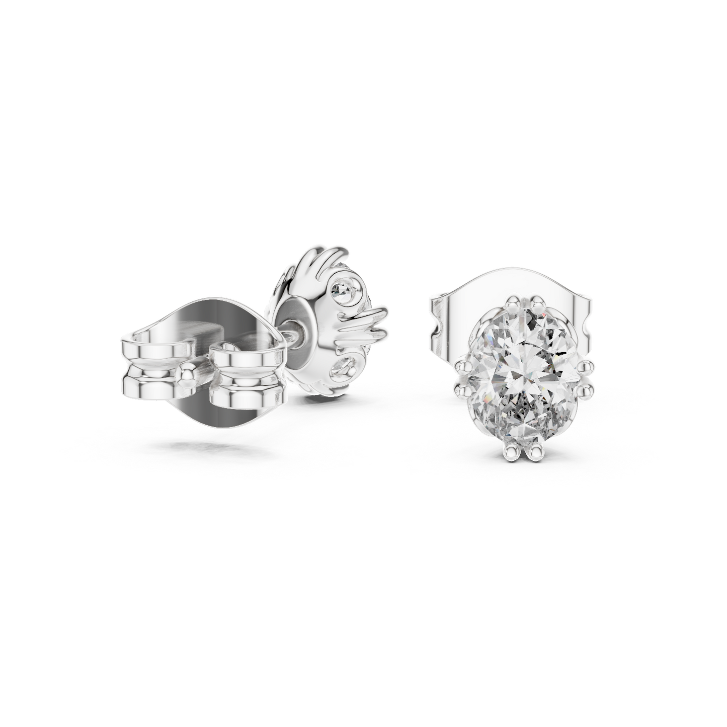 Oval Cut Lab Grown Diamond Stud Earrings in Silver