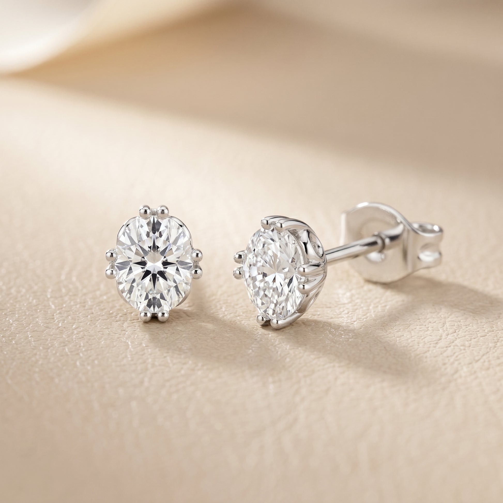 Oval Cut Lab Grown Diamond Stud Earrings in White Gold