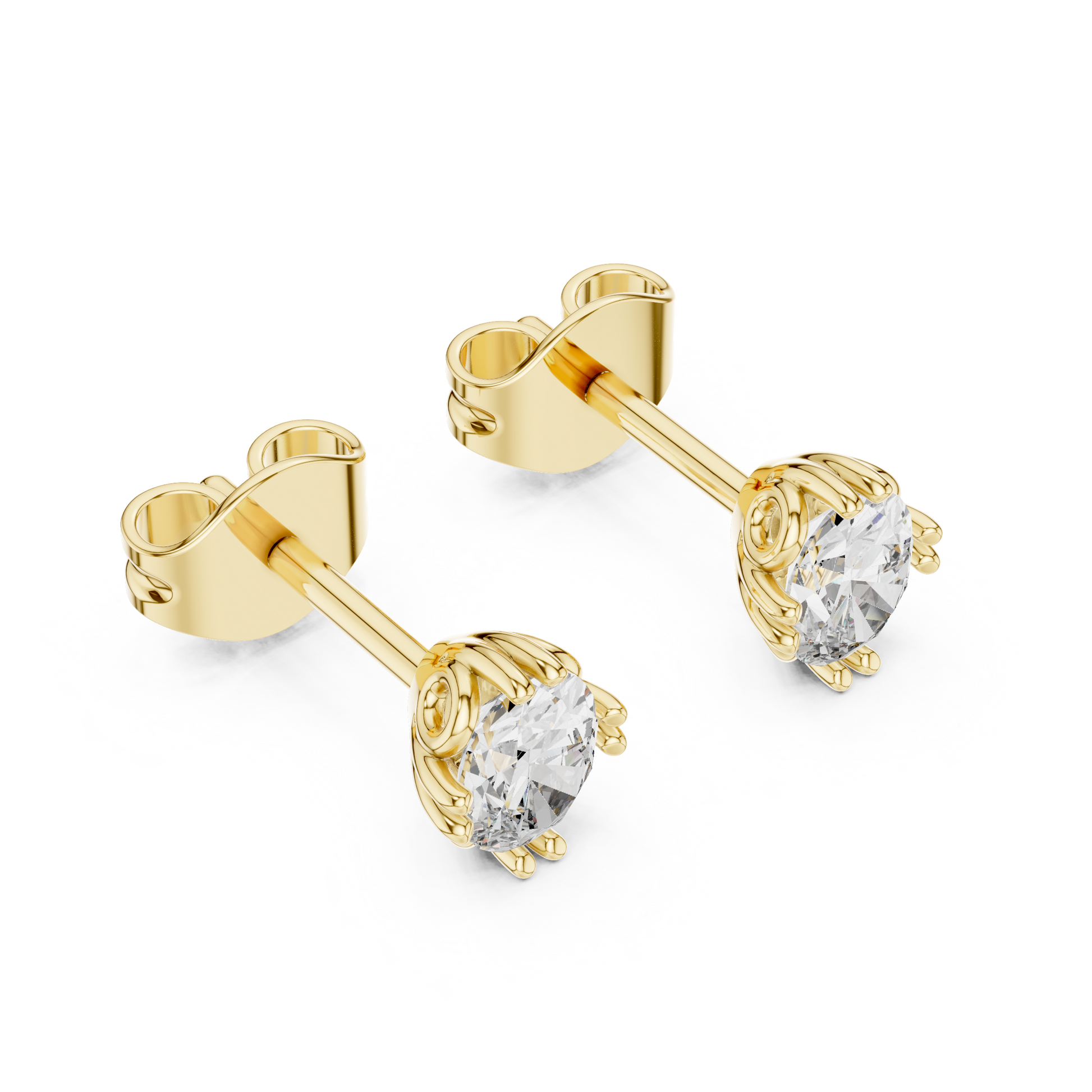 Oval Cut Lab Grown Diamond Stud Earrings in Yellow Gold