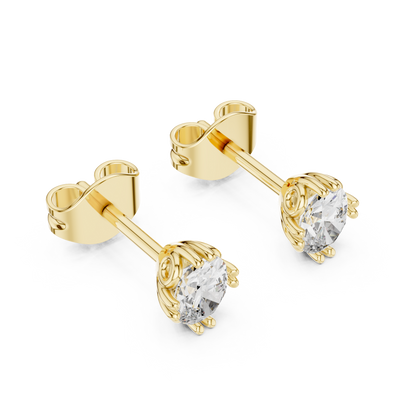 Oval Cut Lab Grown Diamond Stud Earrings in Yellow Gold