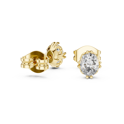 Oval Cut Lab Grown Diamond Stud Earrings in Yellow Gold