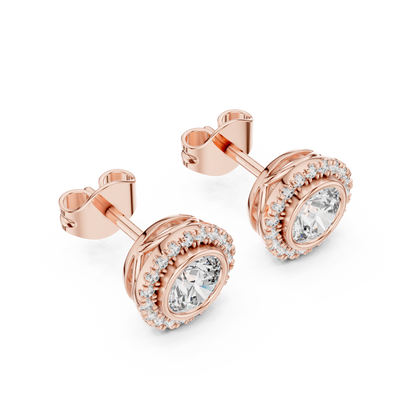 Round Cut Lab Grown Diamond Stud Earrings in Rose Gold