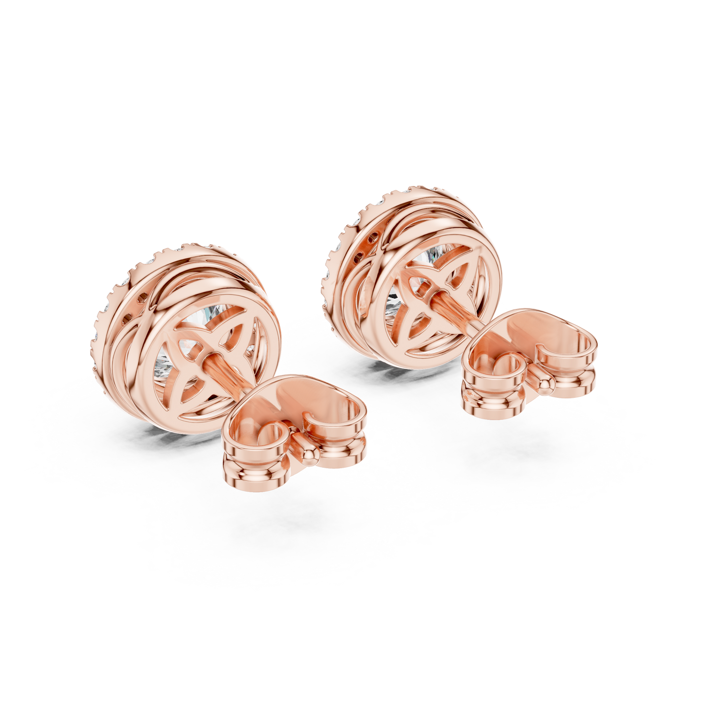Round Cut Lab Grown Diamond Stud Earrings in Rose Gold