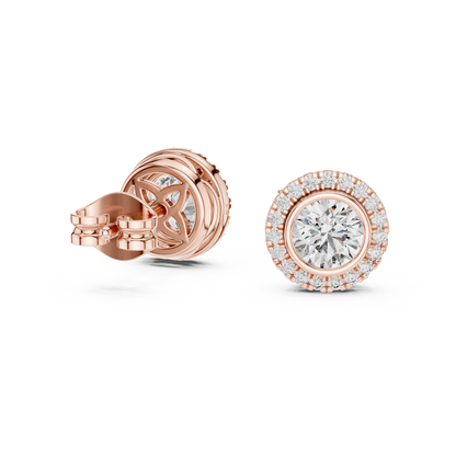Round Cut Lab Grown Diamond Stud Earrings in Rose Gold