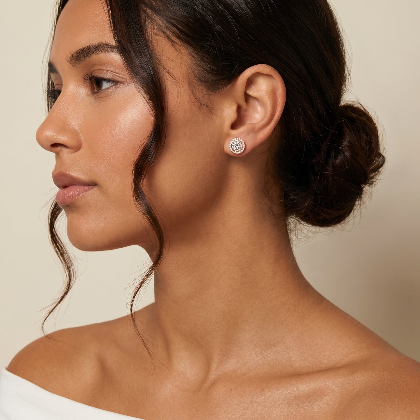 Round Cut Lab Grown Diamond Stud Earrings in Rose Gold