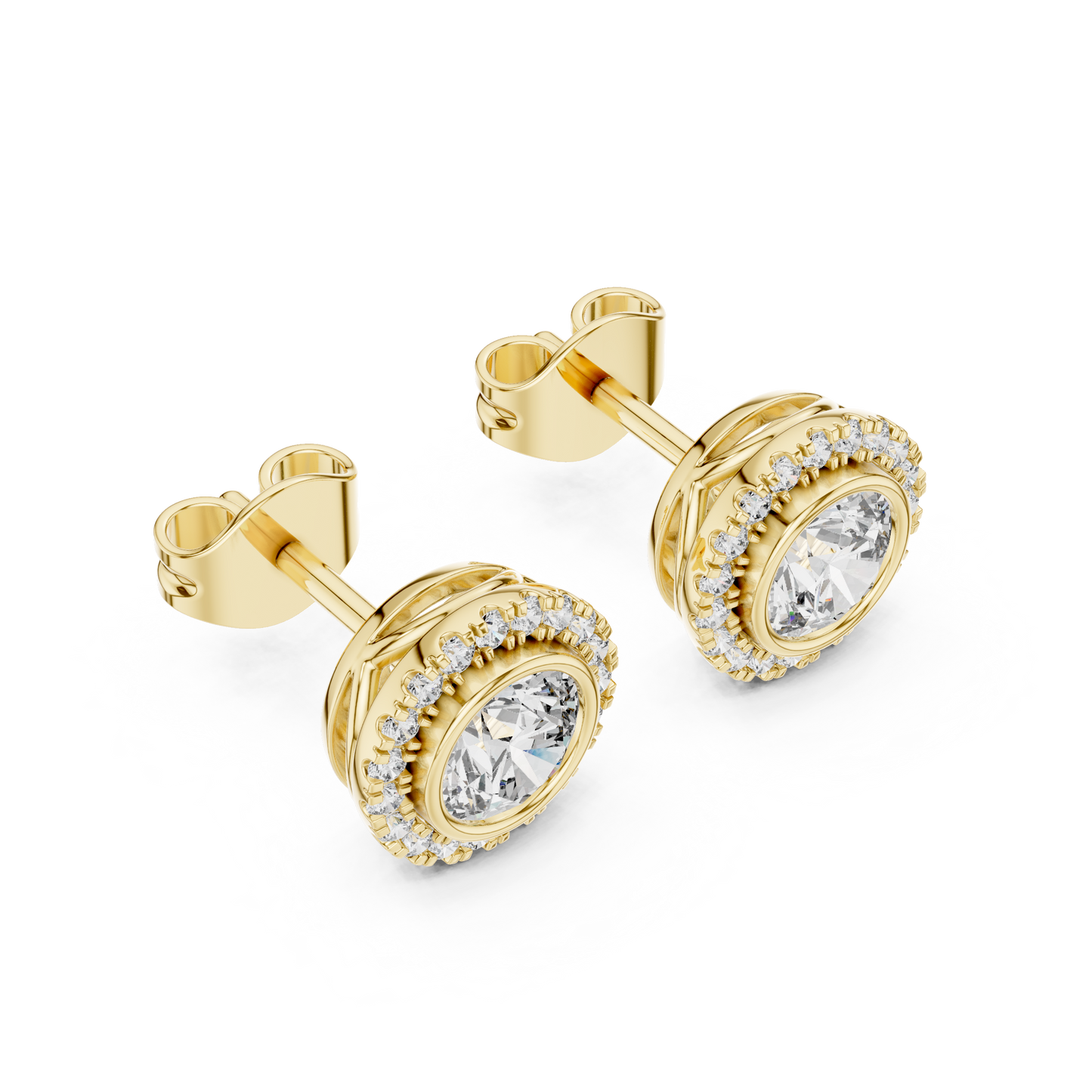 Round Cut Lab Grown Diamond Stud Earrings in Yellow Gold