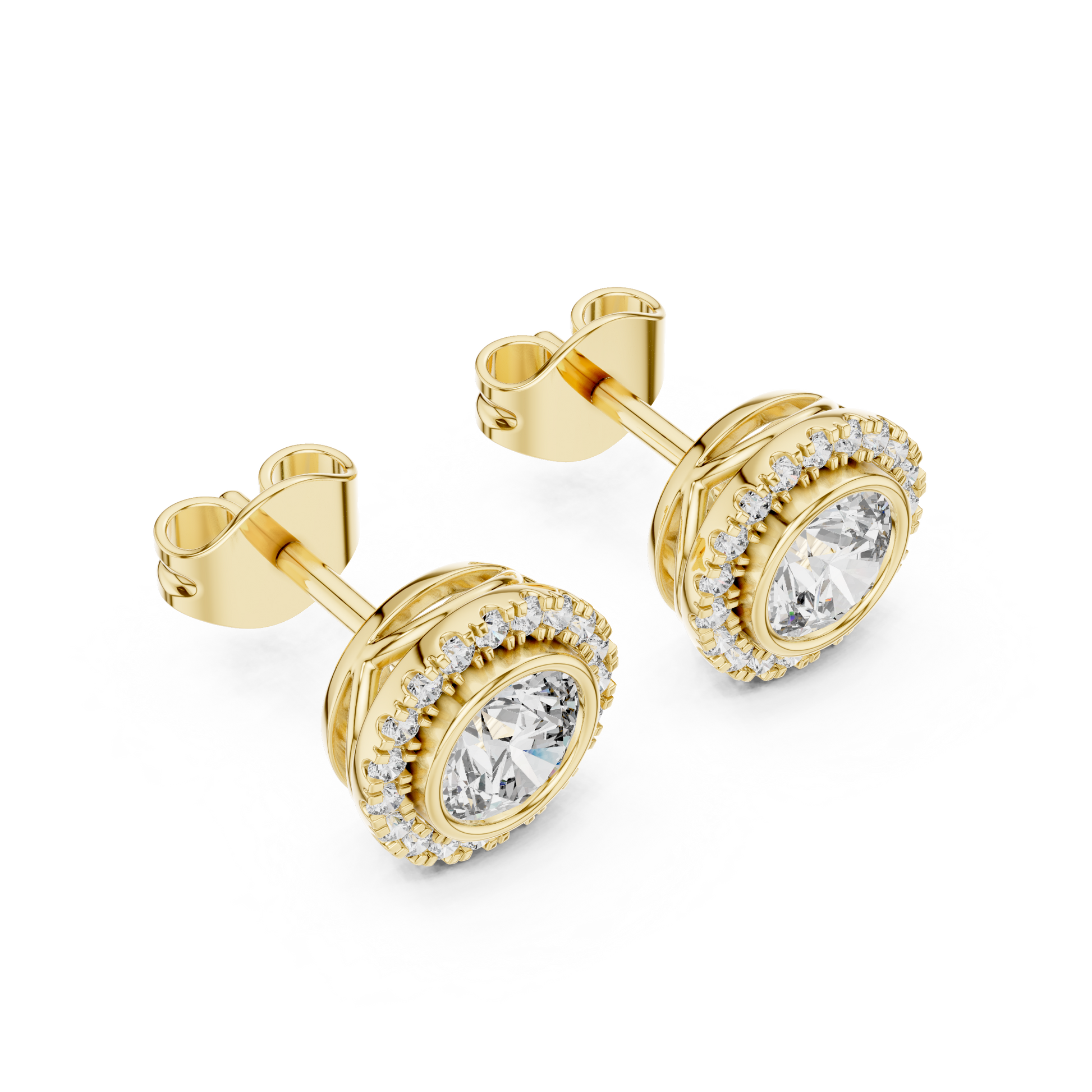 Round Cut Lab Grown Diamond Stud Earrings in Yellow Gold