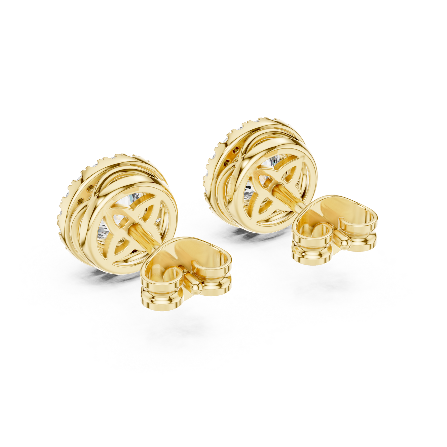 Round Cut Lab Grown Diamond Stud Earrings in Yellow Gold