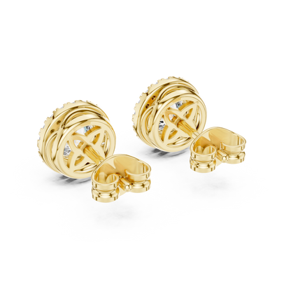 Round Cut Lab Grown Diamond Stud Earrings in Yellow Gold