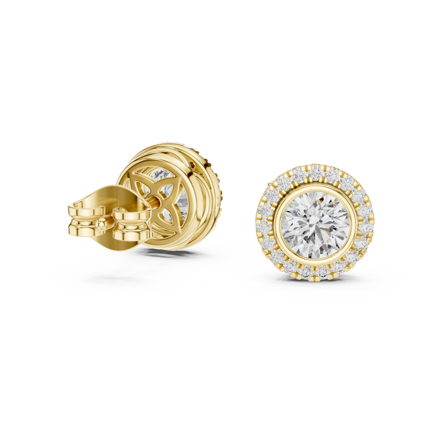 Round Cut Lab Grown Diamond Stud Earrings in Yellow Gold