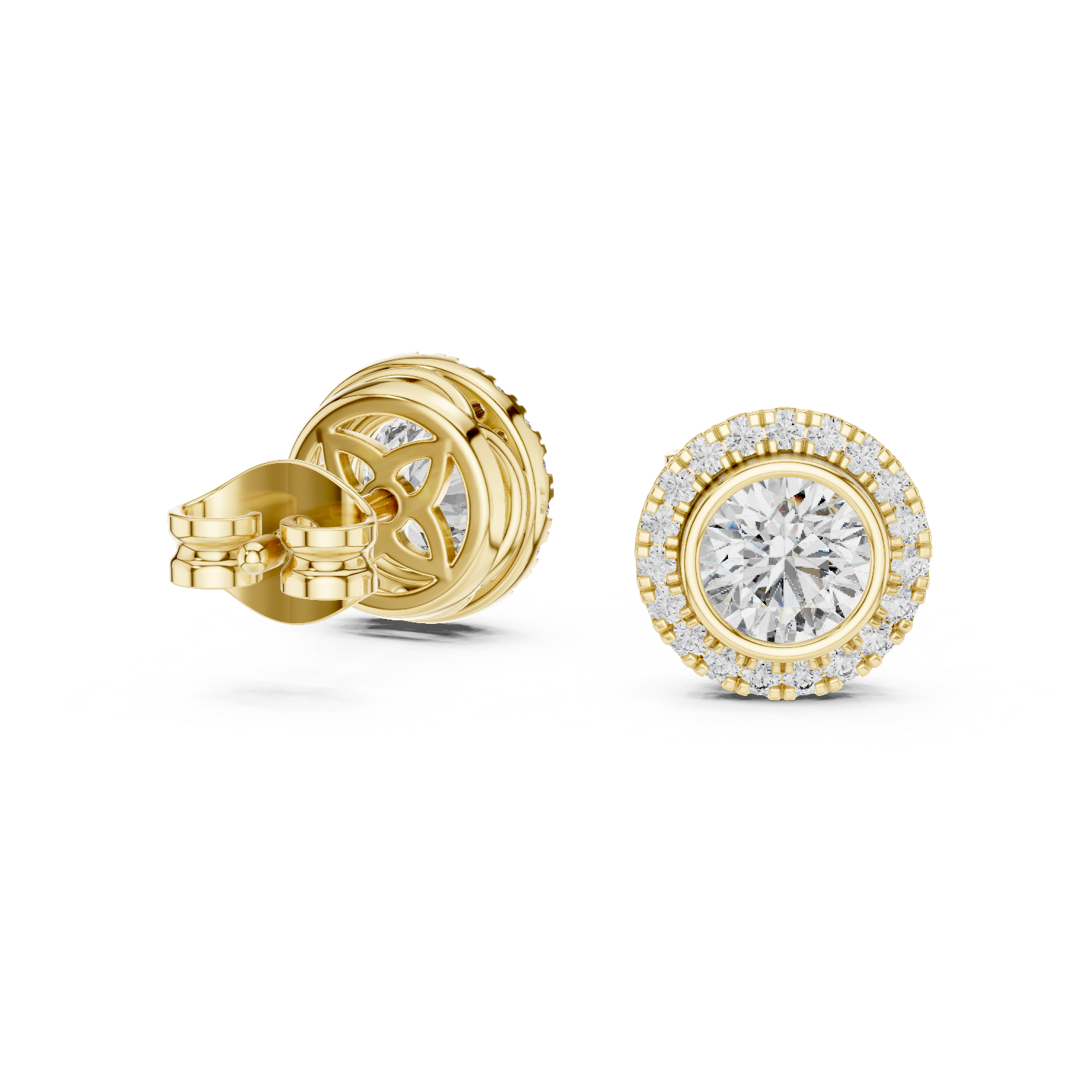 Round Cut Lab Grown Diamond Stud Earrings in Yellow Gold