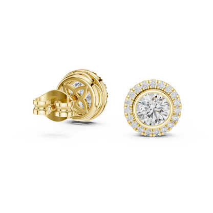 Round Cut Lab Grown Diamond Stud Earrings in Yellow Gold