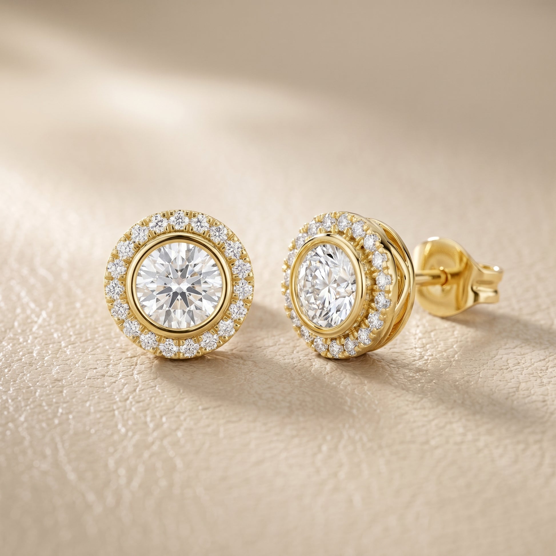 Round Cut Lab Grown Diamond Stud Earrings in Yellow Gold