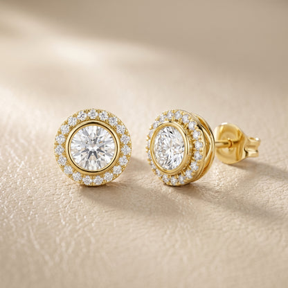 Round Cut Lab Grown Diamond Stud Earrings in Yellow Gold