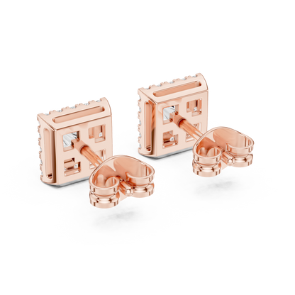 Princess Round Cut Lab Grown Diamond Stud Earrings in Rose Gold