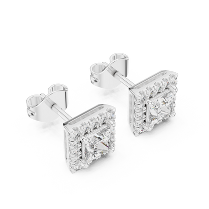 Princess Round Cut Lab Grown Diamond Stud Earrings in White Gold
