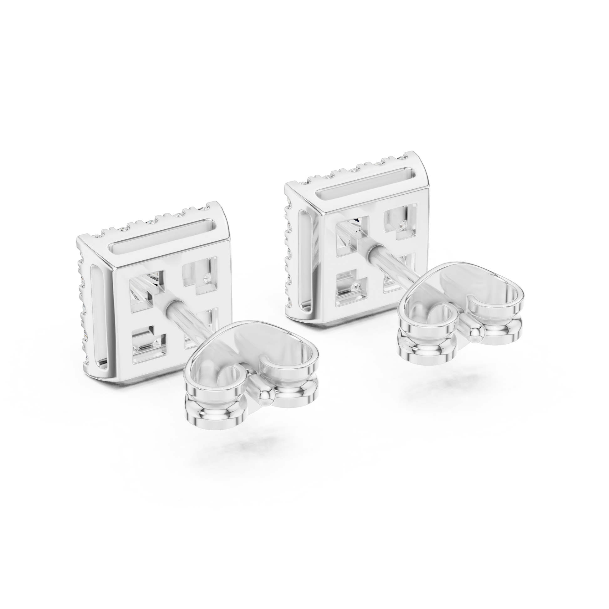 Princess Round Cut Lab Grown Diamond Stud Earrings in White Gold